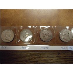 1954,54-S,54-D & 55 FRANKLIN HALF DOLLARS