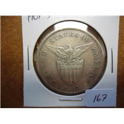 1907-S US/PHILIPPINES SILVER PESO .5144 OZ. ASW
