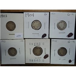1903,04,11,13,14-D & 15 BARBER DIMES