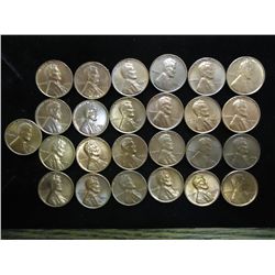 25 ASSORTED UNC LINCOLN CENTS DATES RANGE 1944-58