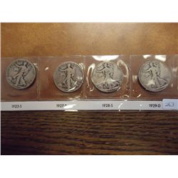 1923-S,27-S,28-S & 29-D WALKING LIBERTY HALVES