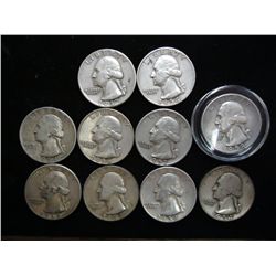 10 ASSORTED 1950'S WASHINGTON SILVER QUARTERS