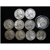 Image 1 : 10 ASSORTED 1950'S WASHINGTON SILVER QUARTERS
