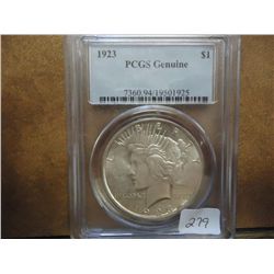 1923 PEACE SILVER DOLLAR PCGS GENUINE