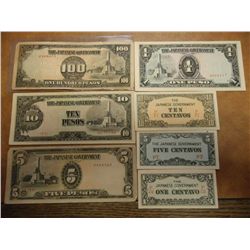 7 PIECES OF WWII JAPANESE INVASION CURRENCY