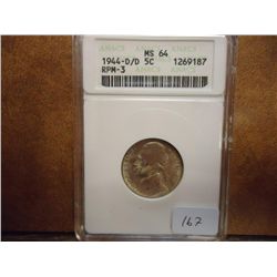 1944-D/D RPM-3 JEFFERSON NICKEL ANACS MS64