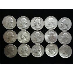 15 ASSORTED WASHINGTON SILVER QUARTERS