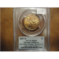 2007-D JEFFERSON DOLLAR PCGS MS66 POS. A.