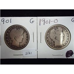 1901 & 01-O BARBER HALF DOLLARS