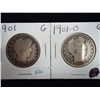 Image 1 : 1901 & 01-O BARBER HALF DOLLARS