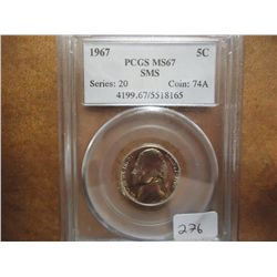 1967 SMS JEFFERSON NICKEL PCGS MS67