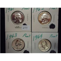 1961,62,63 & 64 WASHINGTON SILVER QUARTERS PROOF
