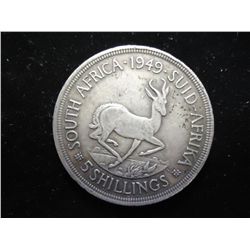 1949 SOUTH AFRICA SILVER 5 SHILLINGS .7273 OZ. ASW