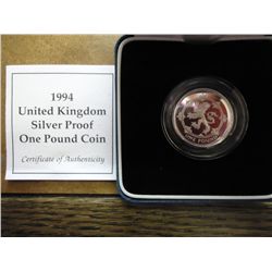 1994 UNITED KINGDOM SILVER PROOF 1 POUND COIN