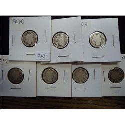 1901-O, 02,03,07-S,08-S,12-S & 16-S BARBER DIMES