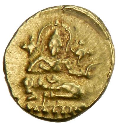 VIJAYANAGAR: Krishnadevaraya, 1509-1529, AV 1/2 pagoda (1.67g ...