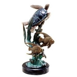 Sea Turtle With Fish Bronze Sculpture