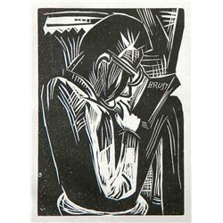 Karl Schmidt-Rottluff Original Woodcut "Lesender Mann"