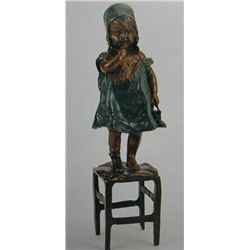 "Standing Girl On Chair" Bronze Sculpture - Clara