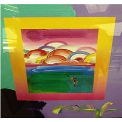 "Umbrella Man W/ Rainbow Sky" Peter Max Original Mixed Media