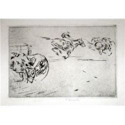 Blampied Pencil-Signed "The Tumble" Etching And Drypoint