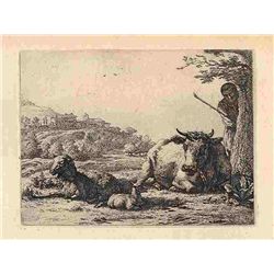Karl Dujardin Original Etching "Pastoral"