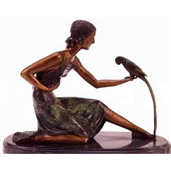 "Woman With Parrot" Bronze Sculpture - Chiparus