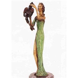 "Lady With Parrot" Bronze Sculpture - Chiparus