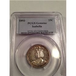 1893 RARE ISABELLA SILVER QUARTER, PCGS GENUINE