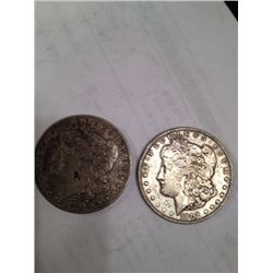 2 MORGAN SILVER DOLLARS, 1901 & 1902