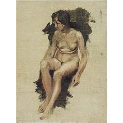 Author: Gustáv Mallý (1879-1952), Title: Sitting Nude