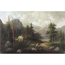 Author: Unknown Austrian Painter, Title: Cottage below Mountains