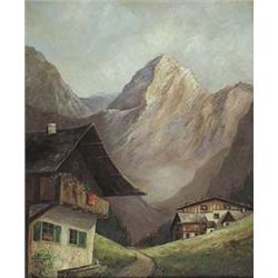 Author: Hermann Wolf (1841-?), Title: Remote Cottage below Rock