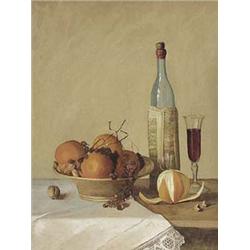 Author: unknown Czech painter, Title: Still-life with Bottle and Fruit