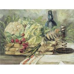 Author: unknown Czech painter, Title: Still-life with Bottle and Vegetables