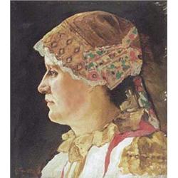 Author: Vojtech Hynek Popelka (1888-?), Title: Head of Woman in national Costume