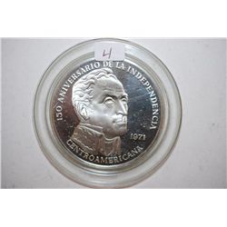 1971 Panama 20 Balboas Commemorative Sterling Round; 150th Anniversary Of Independence Of Central Am