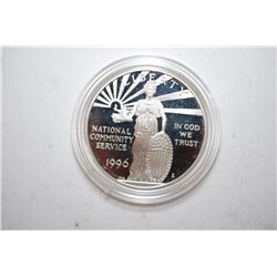 1996-S US National Community Service Commemorative $1 Silver Proof In Velvet Box With COA Included; 