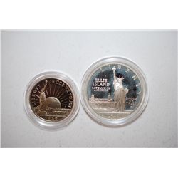 1986-S US Liberty Two-Coin Proof Set In Velvet Box; Ellis Island Commemorative $1 Silver Proof & Nat