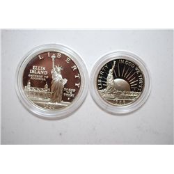 1986-S US Liberty Two-Coin Proof Set In Velvet Box; Ellis Island Commemorative $1 Silver Proof & Nat