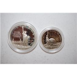 1986-S US Liberty Two-Coin Proof Set In Velvet Box; Ellis Island Commemorative $1 Silver Proof & Nat
