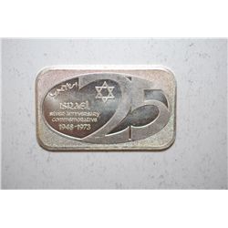1973 US Silver Corp. Silver Ingot; Israel Silver Anniversary Commemorative Ingot; .999+ Fine 1 Oz.; 