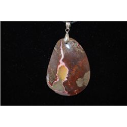 Black Leather Necklace With Multi-Colored Stone Charm; EST. $10-20