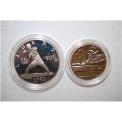 1992-S US Olympic Two-Coin Proof Set In Velvet Box With COA Included; Baseball Player Commemorative 