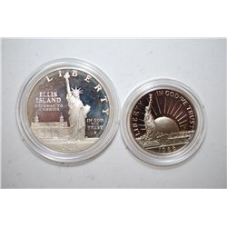 1986-S US Liberty Two-Coin Proof Set In Velvet Box; Ellis Island Commemorative $1 Silver Proof & Nat