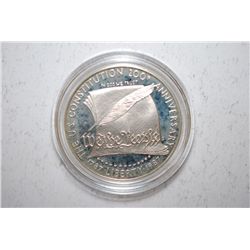 1987-S US Constitution 200th Anniversary Commemorative $1 In Velvet Box; .900 Silver .8594 Oz.; EST.