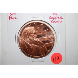 Ron Paul Copper Round; .999 Fine Copper 1 Oz.; EST. $3-5