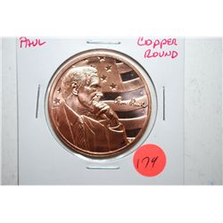 Ron Paul Copper Round; .999 Fine Copper 1 Oz.; EST. $3-5