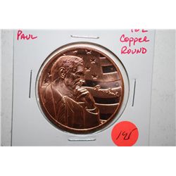 Ron Paul Copper Round; .999 Fine Copper 1 Oz.; EST. $3-5