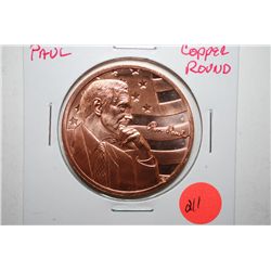 Ron Paul Copper Round; .999 Fine Copper 1 Oz.; EST. $3-5